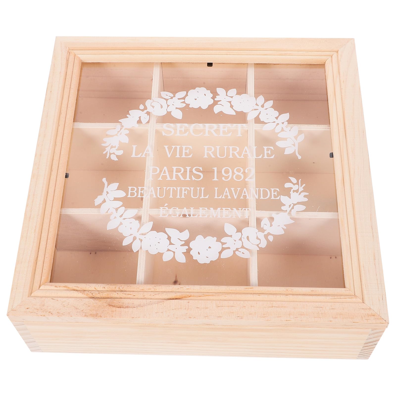 JVNALwnkv Fabric Storage Bins，Plastic Bins ，Wooden Jewelry Box 9-compartment Organizer Case with Lid, Pine Wood Display