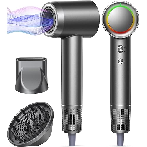 Hair Dryer - 1 Min Fast Drying, High-Speed Blow Dryer with 500 Million Negative Ions, No Heat Damage, Low Noise, Lightweight, Professional Hairdryer with Diffuser & Nozzle for Women, Gunmetal