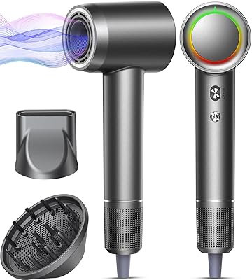 DYS0N Alternative Hair Dryer - 1 Min Fast Drying, High-Speed Blow Dryer with 500 Million Negative Ions, No Heat Damage, Low Noise, Lightweight, Professional Hairdryer with Diffuser & Nozzle, Gunmetal