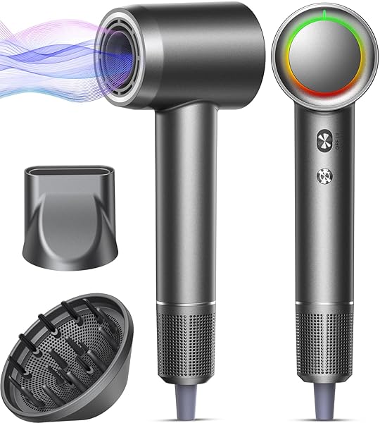 DYS0N Alternative Hair Dryer - 1 Min Fast Drying, High-Speed Blow Dryer with 500 Million Negative Ions, No Heat Damage, Low Noise, Lightweight, Professional Hairdryer with Diffuser & Nozzle, Gunmetal