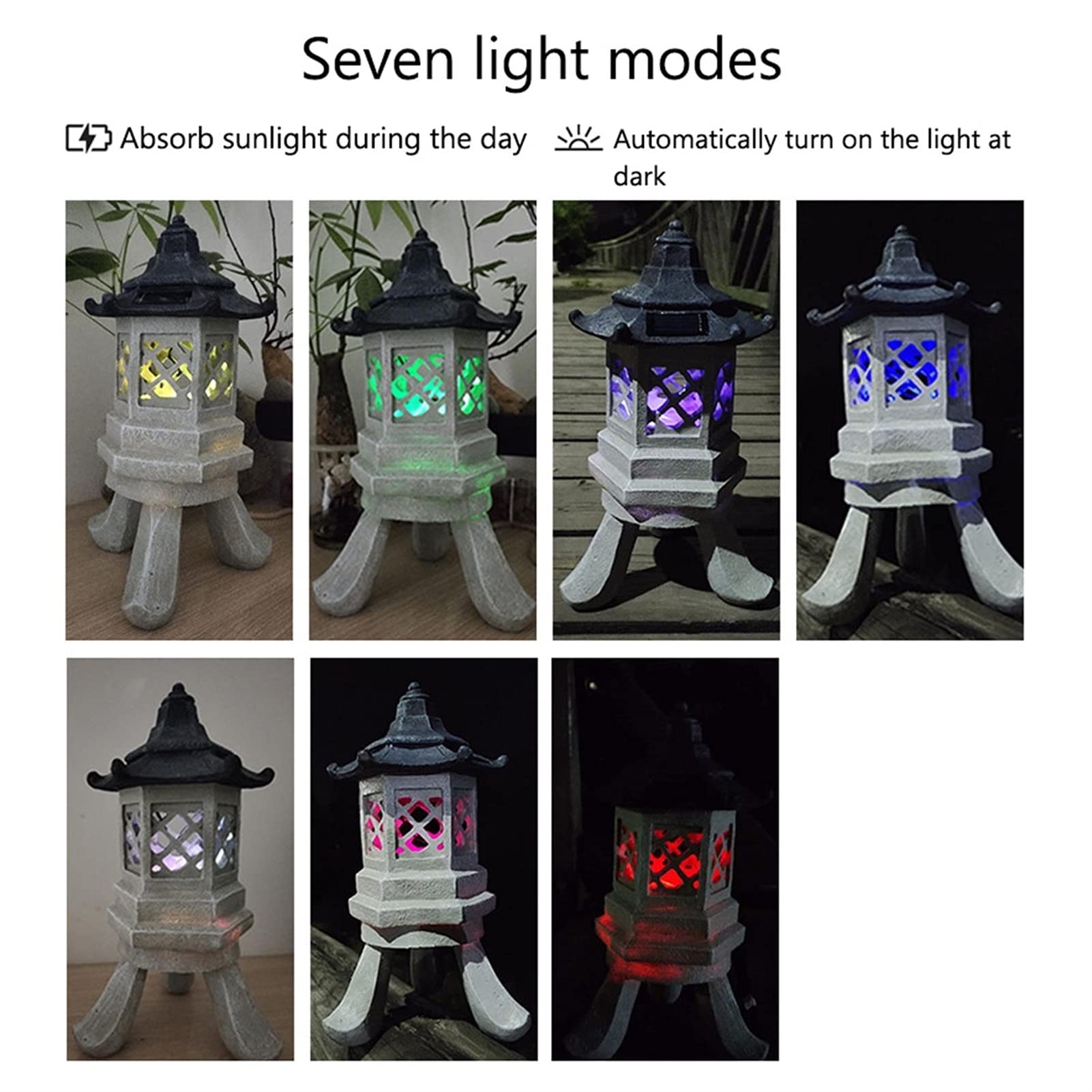 Statua Lanterna Pagoda Solare Lampada da Giardino a LED ad energia Solare da 12,6 Pollici con Sette modalità di Luce, Perfetta per l'arredamento del Giardino Zen e Gli Ornamenti da Esterno