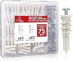 120Pcs #8 Self Drilling Drywall Anchors and Screws kit #8 x 1-1/4”- Superb Wall Anchors for Drywall, Holds Upto 75lbs – No Drill Hole Required with These Dry Wall Screws and Anchors
