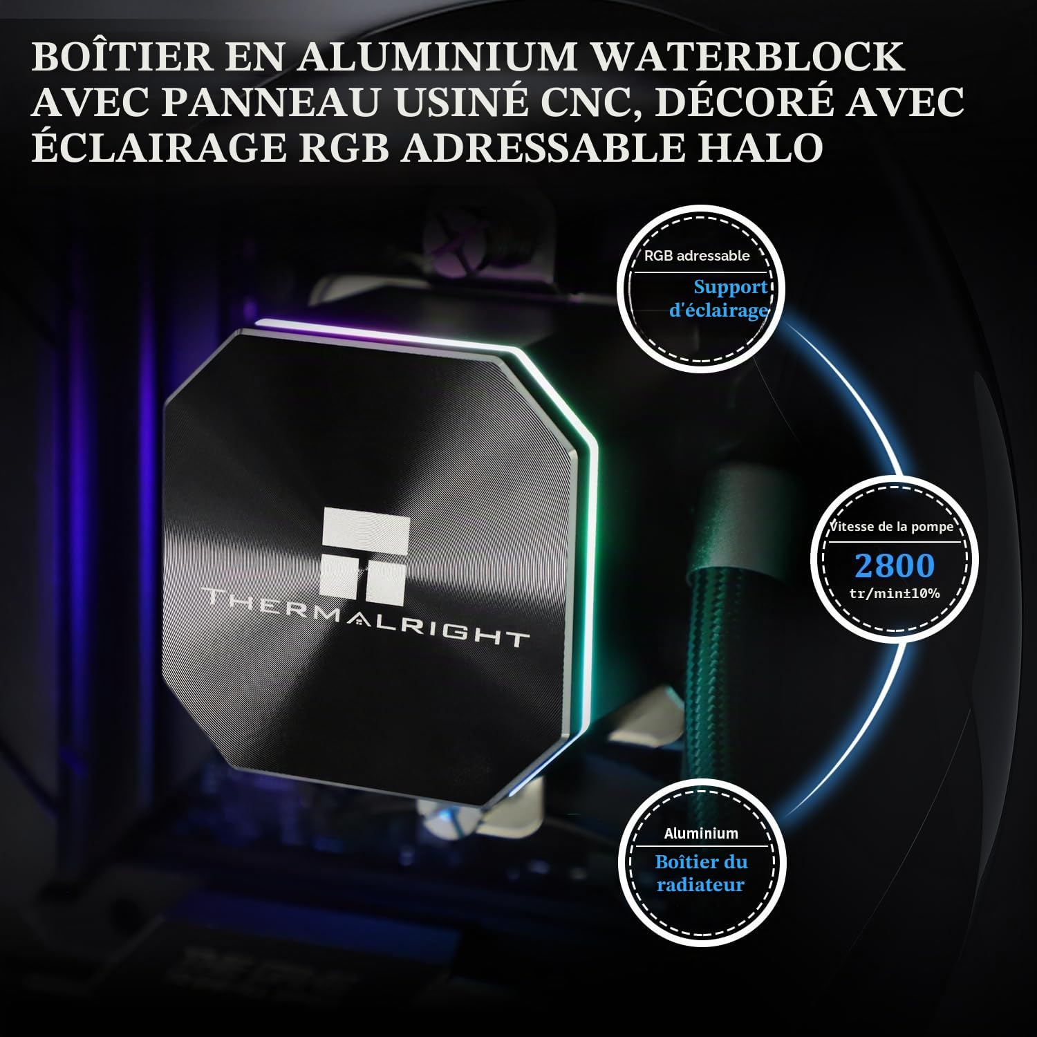 TR Refroidisseur d'eau pour CPU Frozen Edge 240 noir avec ventilateurs PWM, vitesse de pompe 3300RPM, roulements S-FDB, pour AMD AM4/AM5,Intel LGA1150/1155/1200/1700/2011(FE240 Black)