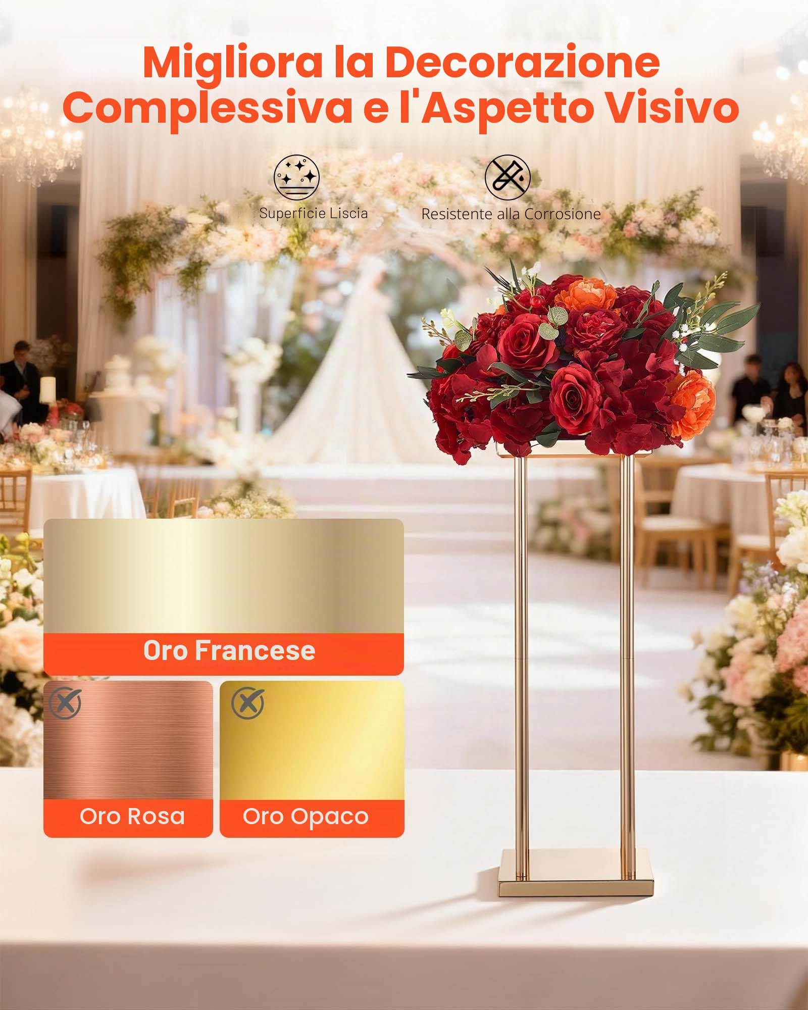 VEVOR Portafiori da Matrimonio 10 Pezzi da 60 cm, Portafiori a Colonna con Laminato Metallico, Espositore Floreale Cubico Cilindrico per Matrimoni, Feste, Compleanni, Casa, Centrotavola Oro Francese