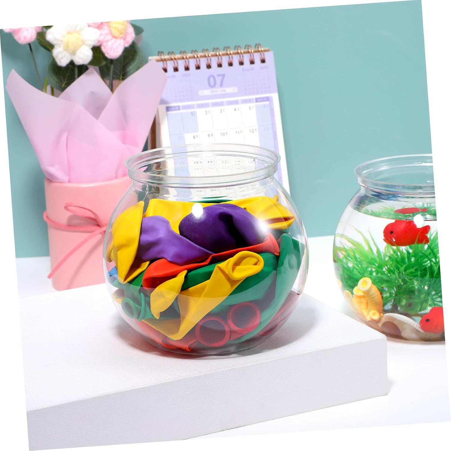 6pcs Round Plastic Fish Bowls Aquariums for Small Fish Aquatic Plants for Home Decor Wedding Centerpieces Office Hydroponics