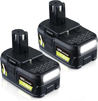 MANUFER 7.0Ah 2-Pack 18V Battery Replacement for Ryobi 18V Battery P108 P107 P104 P105 P102 P103 P109 P122 Compatible with Ryobi Cordless Power Tools and P117 Charger with LED Indicator