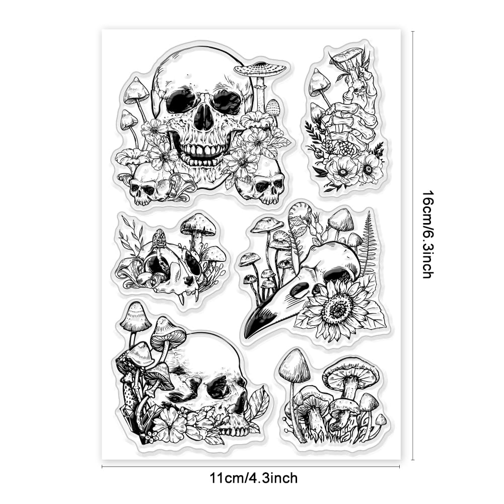 GLOBLELAND Timbri Trasparenti In Silicone - Set Scheletro Halloween, Fiori E Farfalle Per Scrapbooking