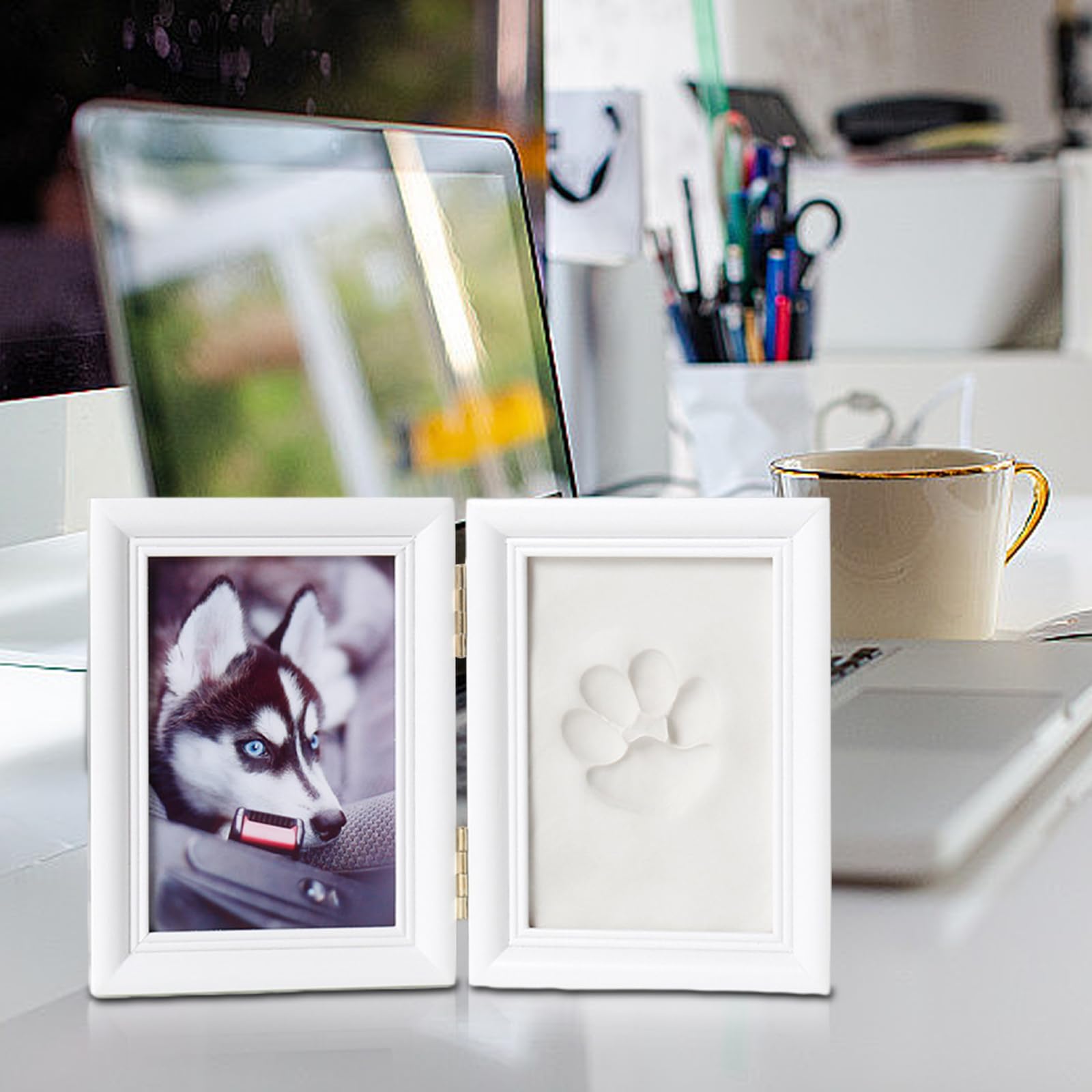Kit Impronta Zampa Per Cane E Gatto - Cornice Con Foto E Impronta In Argilla, Regalo Per Ricordo Animali - Foto 3