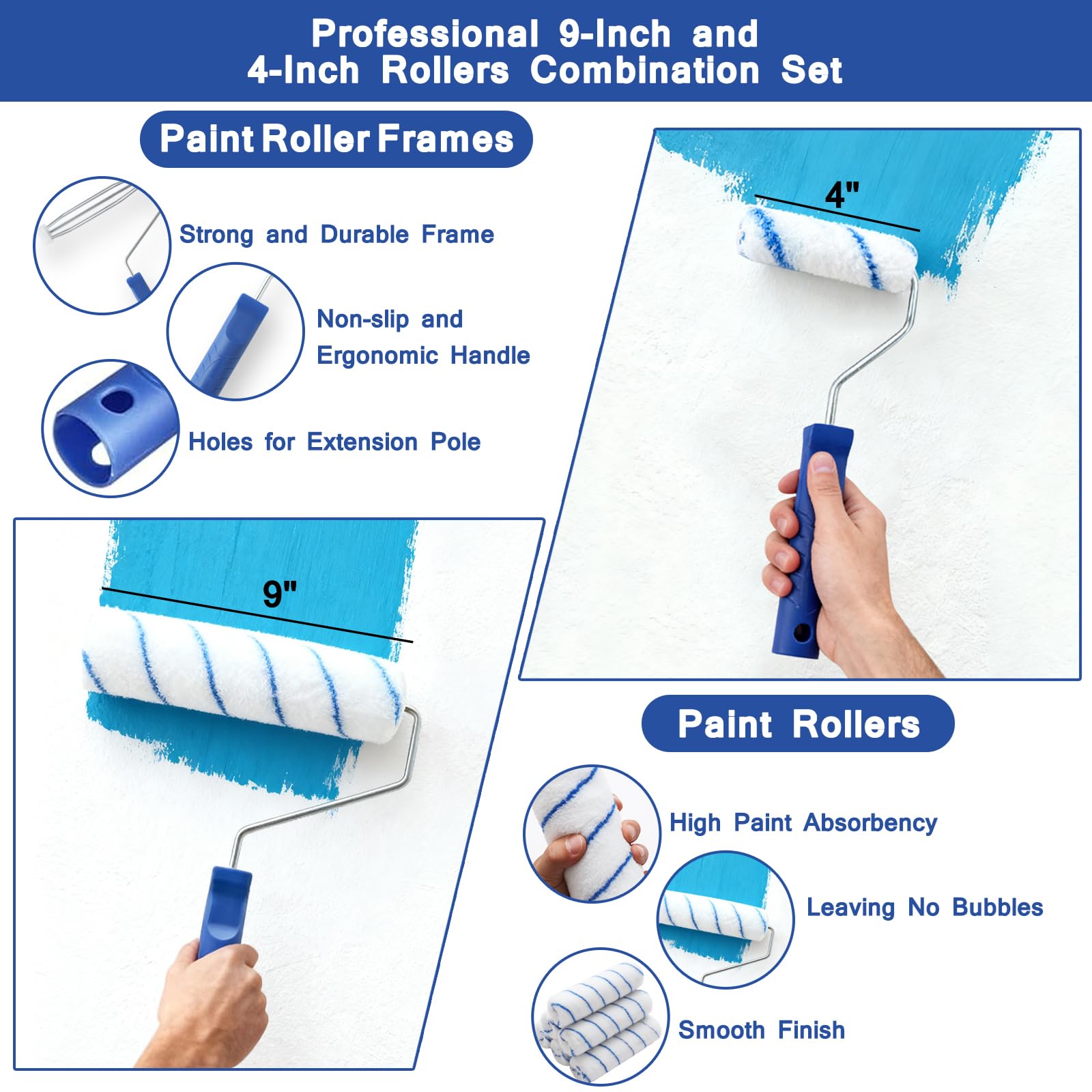 MAXWAVE Farbroller-Set mit Verlängerungsstange, 34-teiliges Set, 10,2 cm und 22,9 cm Farbroller, 4 m bis 1,2 m Stange, Malpinselzubehör für professionelle Hauswand, Latex, Ölfarben und Flecken