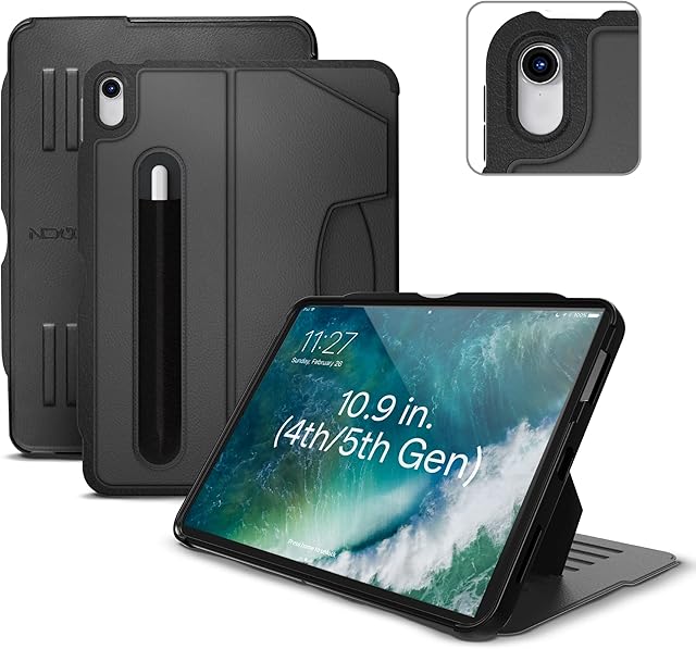ZUGU CASE for 10.9 inch iPad Air 4th & 5th Generation (2020/2022) Ultra Slim Protective Cover - Wireless Apple Pencil Charging - Convenient 8-angle Magnetic Stand & Auto Sleep/Wake [Air4, Air5,Black]