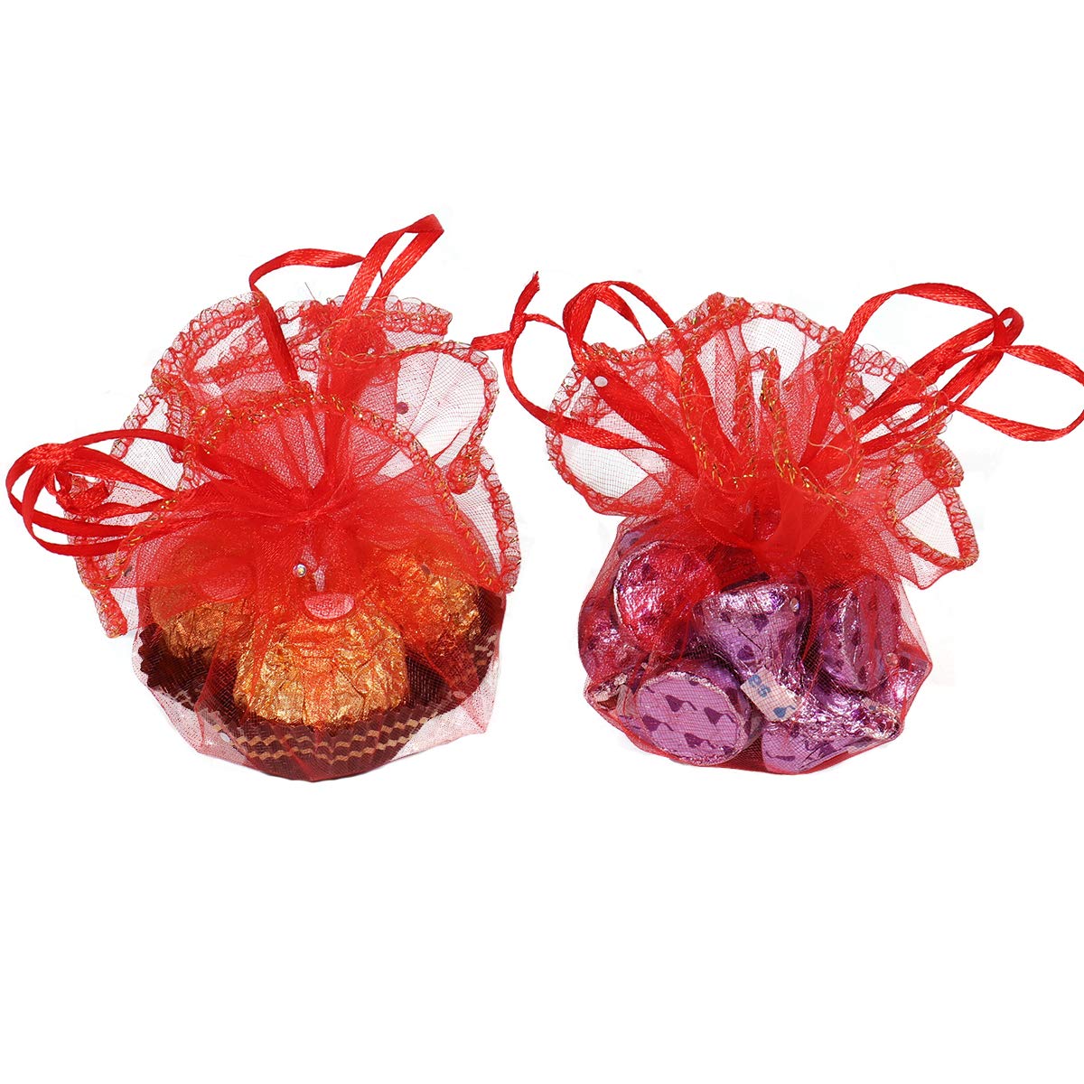 Bezall 100pcs Round Organza Bags Red, 9.8 Inch Jewelry Candy Pouch Drawstring Christmas Wedding Party Favor Gift Packaging Bags