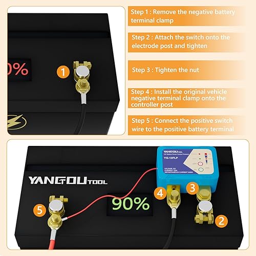 Miniatura 4 de Yangoutool 12 V hasta 2400 A remoto y local, desconexión de batería antirrobo, interruptor de apagado, protector de ahorro de energía con indicación