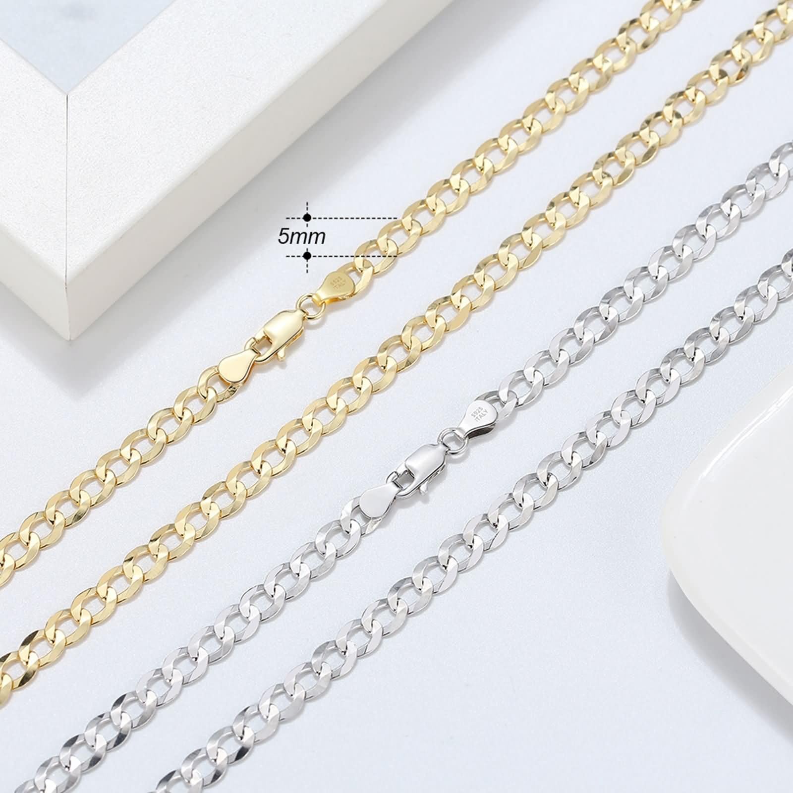 Colgantes de Plata de Hombre y Mujer,Colgantes Plata de Ley Cadena Mujer 5MM Cadena de Curb 40-60CM Collar Colgante Plata