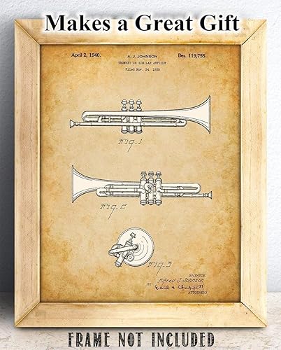 Miniatura 3 de Trumpet Patent Print - Great Music Wall Art, Music Studio Decor, Brass Wind Instrument, Gift for Band Director, Classical and Jazz Music Lovers,