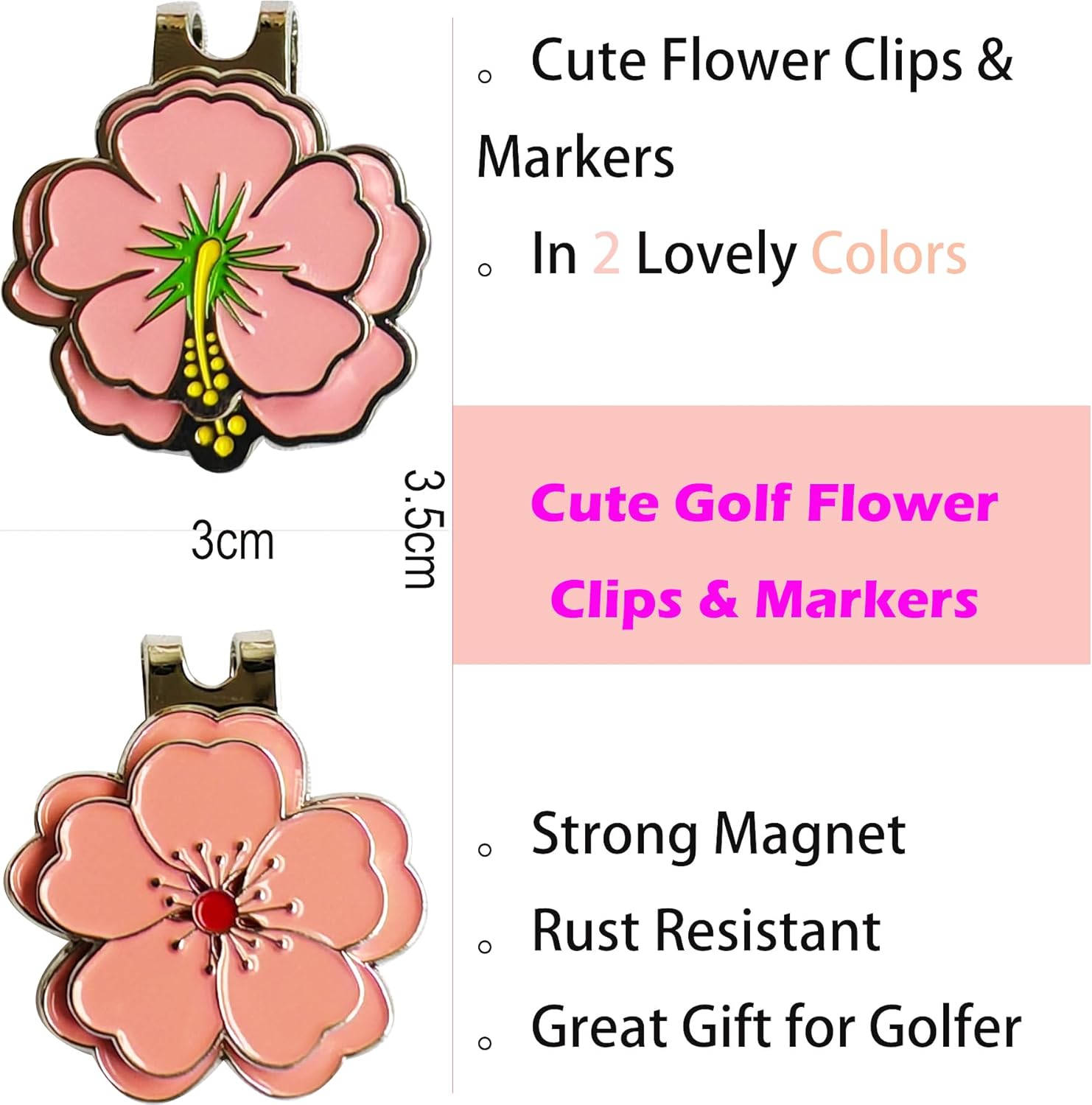 Eshan Novelty Flower Magnetic Golf Ball Markers and Golf Hat Clip Sets Flower Shape Clips Ball Markers Golf Bag Accessories Court Gift for Men Women Golfer - Image 2