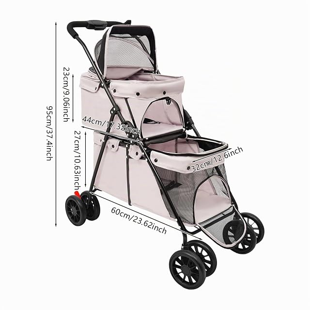 Foto 2 de 8 de Carrito para mascotas de 2 capas para perros y gatos, plegable con ventana de red