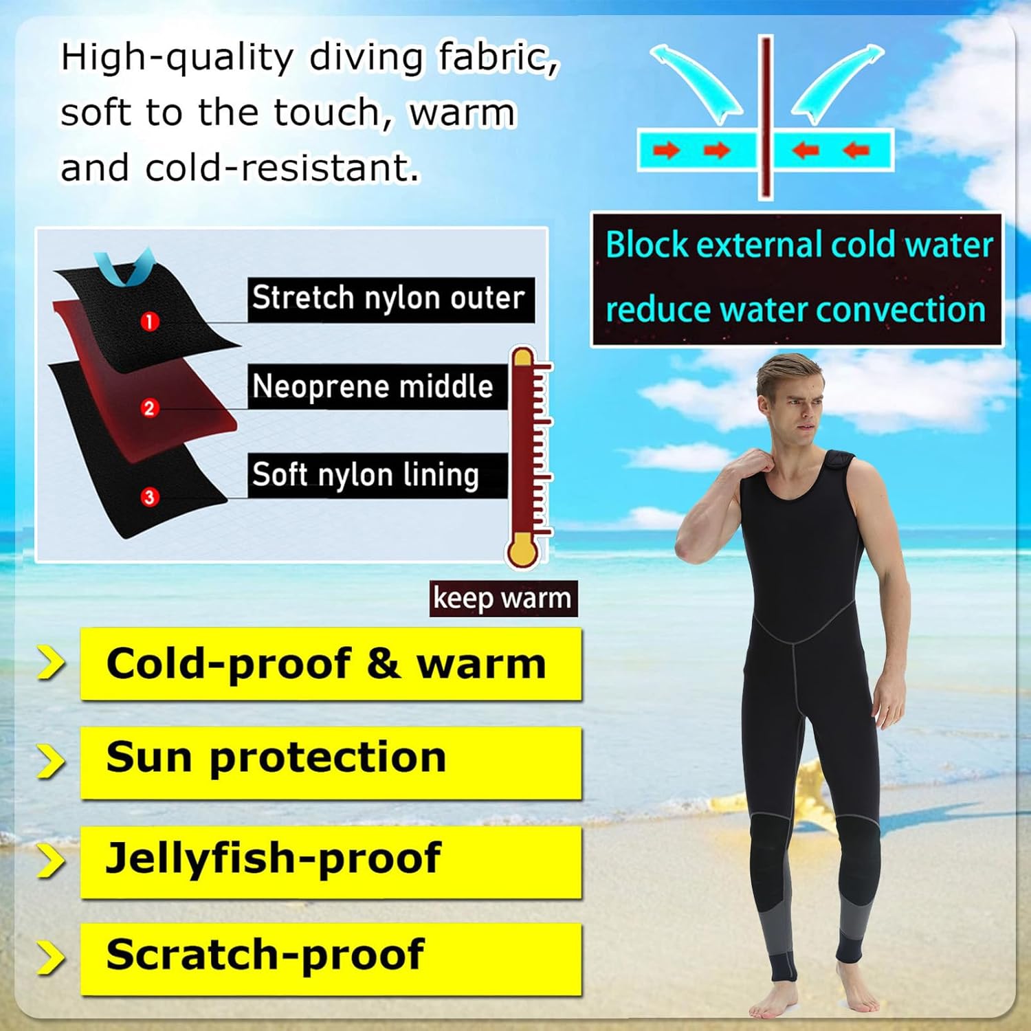 3MM One-Piece Wetsuit Neoprene Sleeveless Vest Trousers Warm Diving Suit Anti Jellyfish for Swimming Scuba Surfing