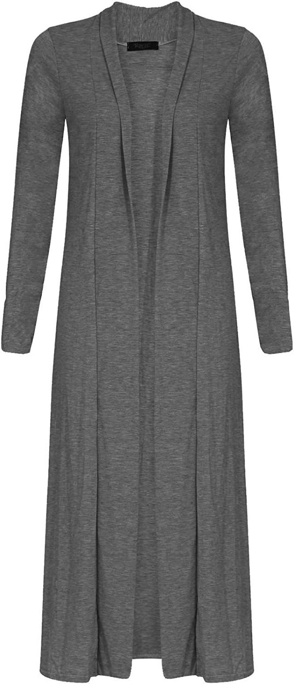 BLISSRETAIL Ladies Boyfriend Long Sleeve Length Maxi Cardigans Women Open Top (Large.Charcoal Loang Sleeves)