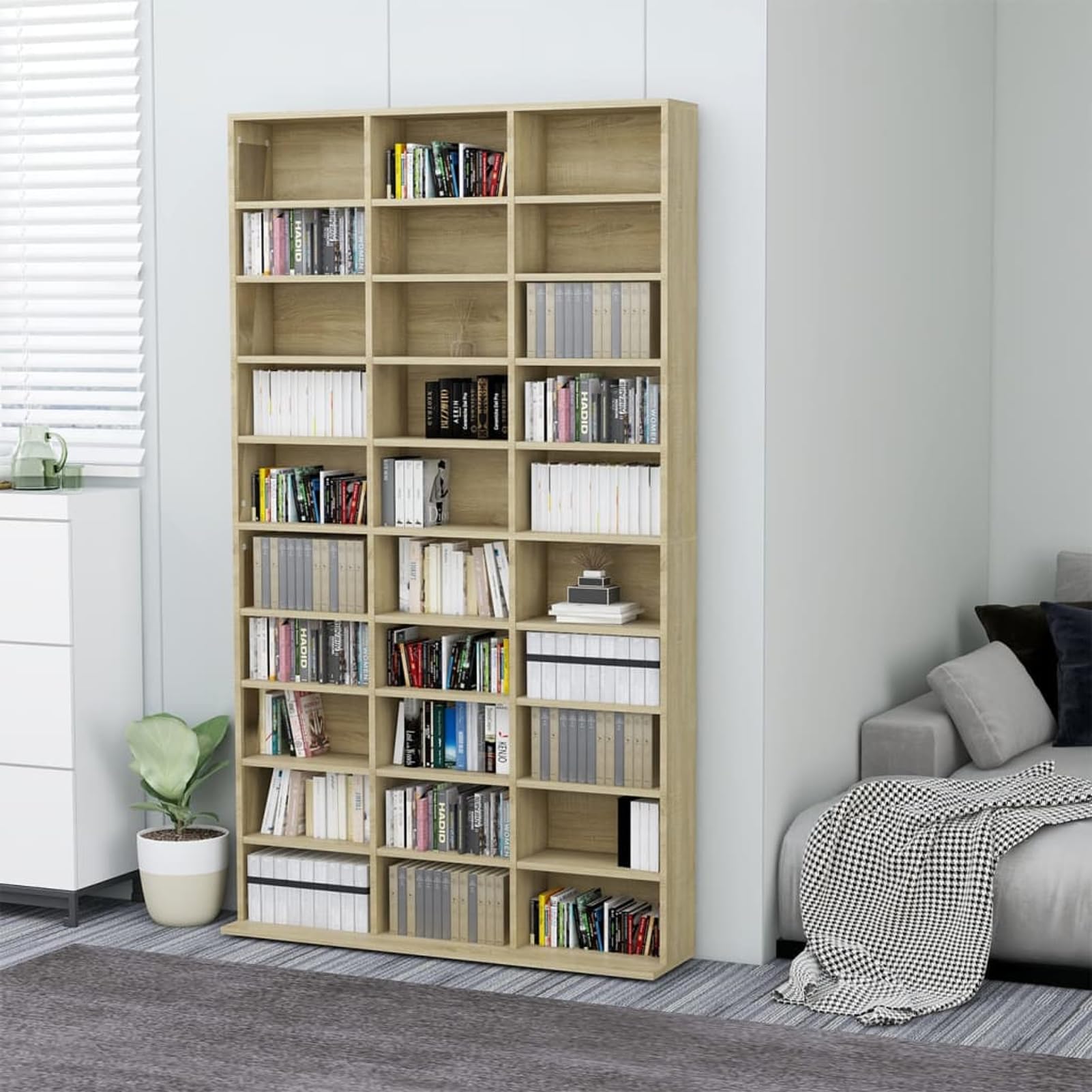 Gecheer Armadietto TV in Legno Multistrato, Libreria con 30 Scomparti Aperti, 102x16x177,5 cm, Mobile per Collezioni e Musica, per Ufficio o Camera da Letto