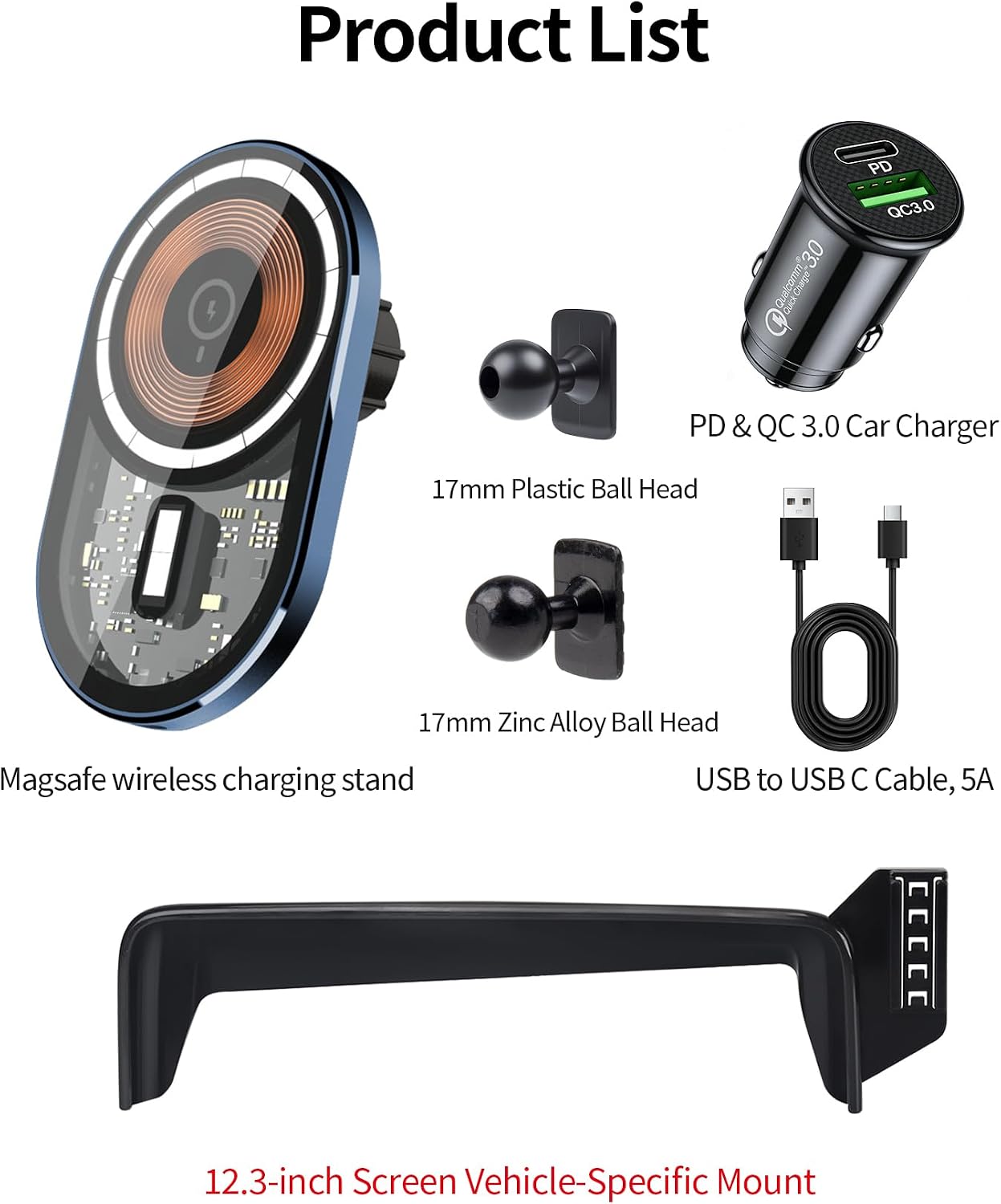 Wireless Charging Car Phone Holder for Mercedes Benz EQE Sedan/EQE SUV 2023-2025, 12.3" Screen Fixed Clip, 360° Rotation Car Phone Mount Compatible with MagSafe
