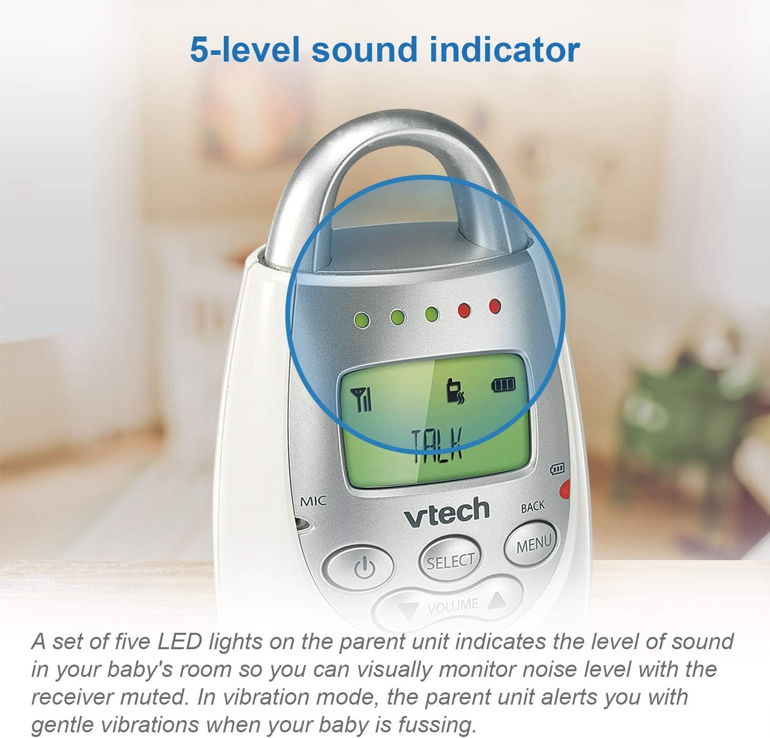 VTech DM221 Audio Baby Monitor with up to 1,000 ft of Range, Vibrating Sound-Alert, Talk Back Intercom & Night Light Loop (Renewed)