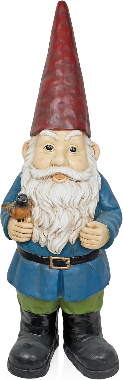Alpine Corporation ZKD100 Jumbo Size Gnome with Bird Decor, Whimsical Gnome Statue for Patio & Garden, 48" H, Multicolor - Image 7