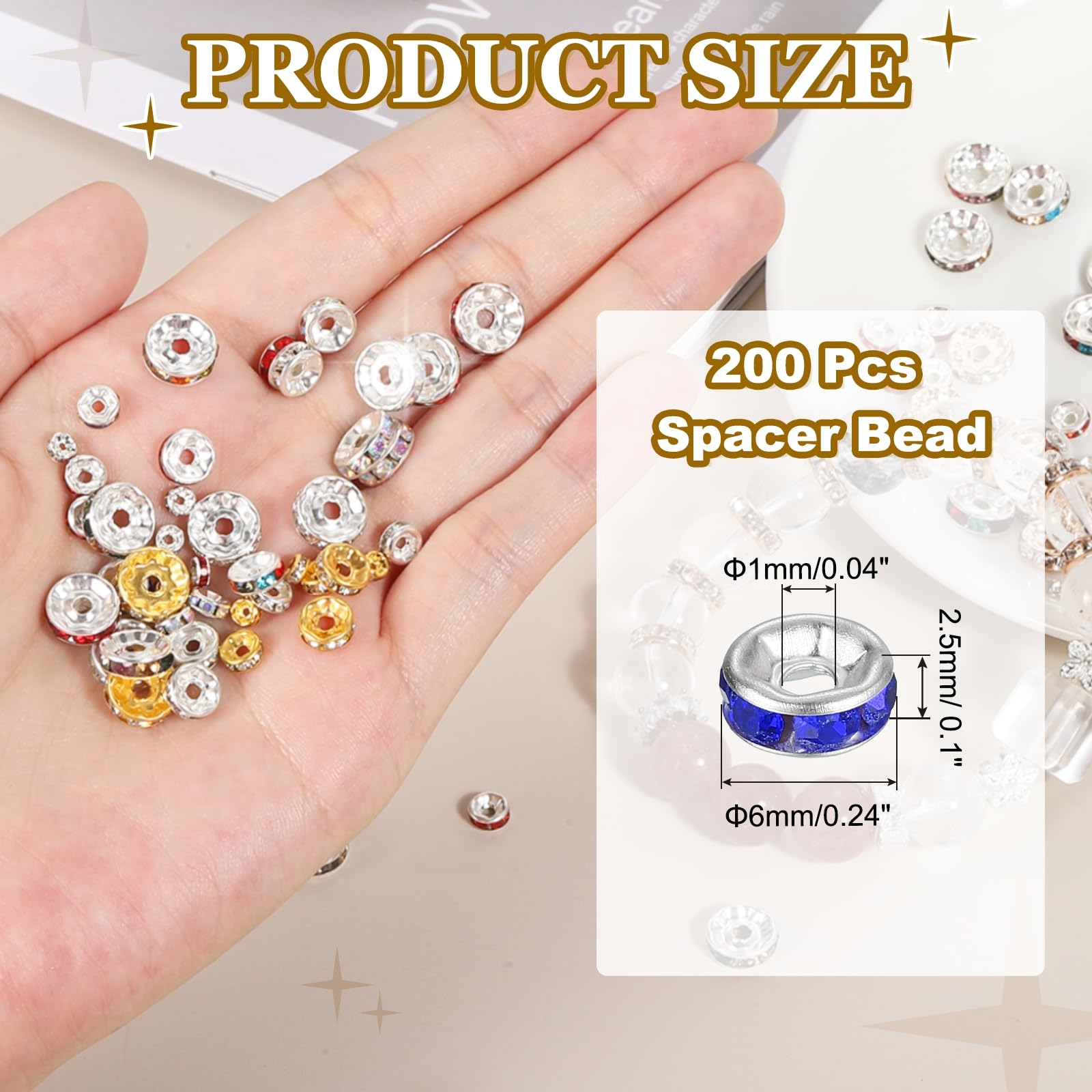 PATIKIL 6mm Rondelle Spacer Bead, 200 Pcs Crystal Rhinestone Loose Bead Spacers for Jewelry Making DIY Bracelets, Necklace - Image 2
