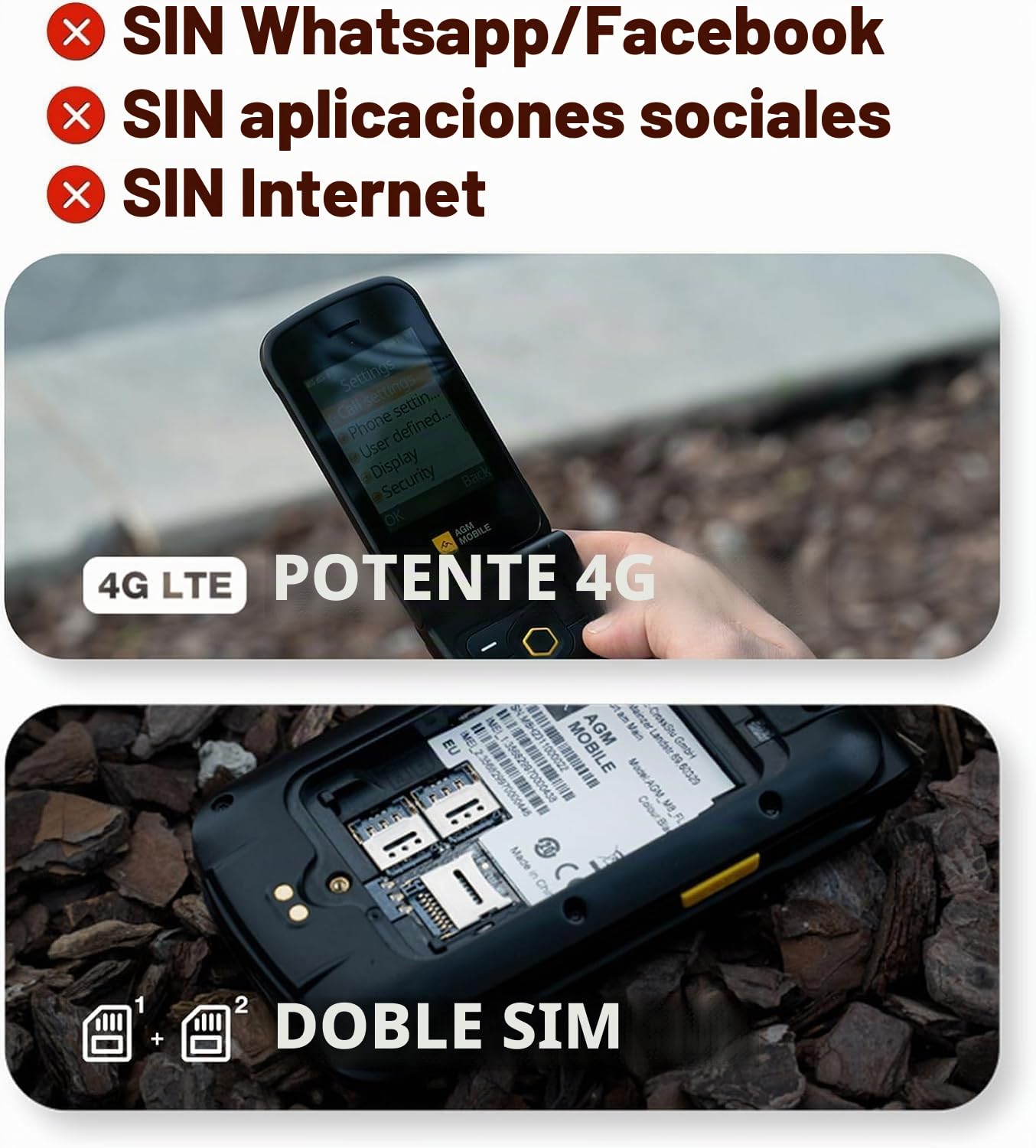 AGM M8 Flip Flip Phone sin Contrato, teléfono móvil 4G Senior con Botones Grandes, Resistente al Agua y a Las caídas, SOS, Compatible con audífonos, marcación rápida/1500 mAh/104 dB Altavoz
