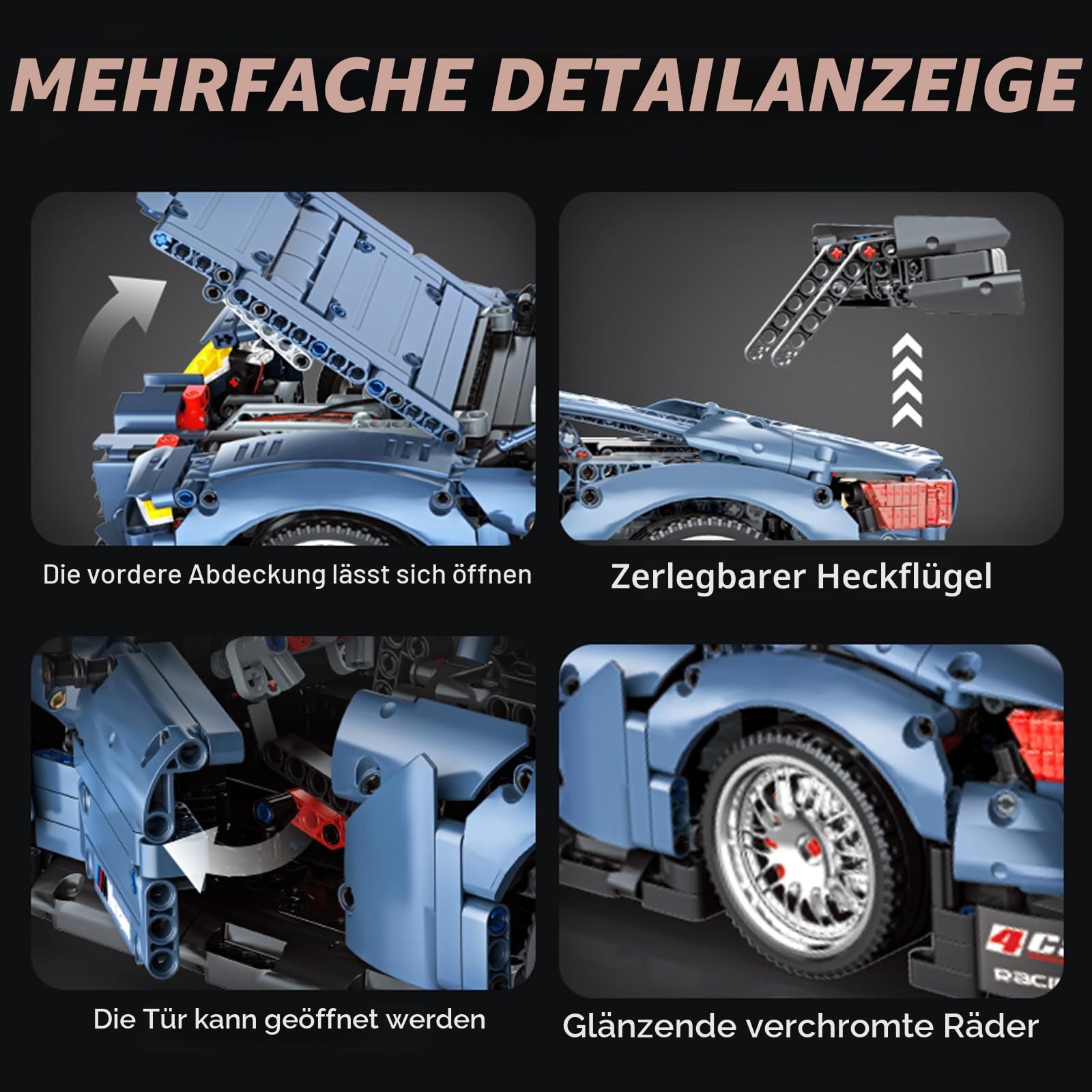 Technik M4 Sportwagen 1:10 Bausteinspielzeug, Fernbedienung Bausatz Auto | mit wiederaufladbarem Akku und Motoren, Geschenk/Sammlerstücke für 12-16 Jahre Alte Jungen und Erwachsene (2280 Teile)