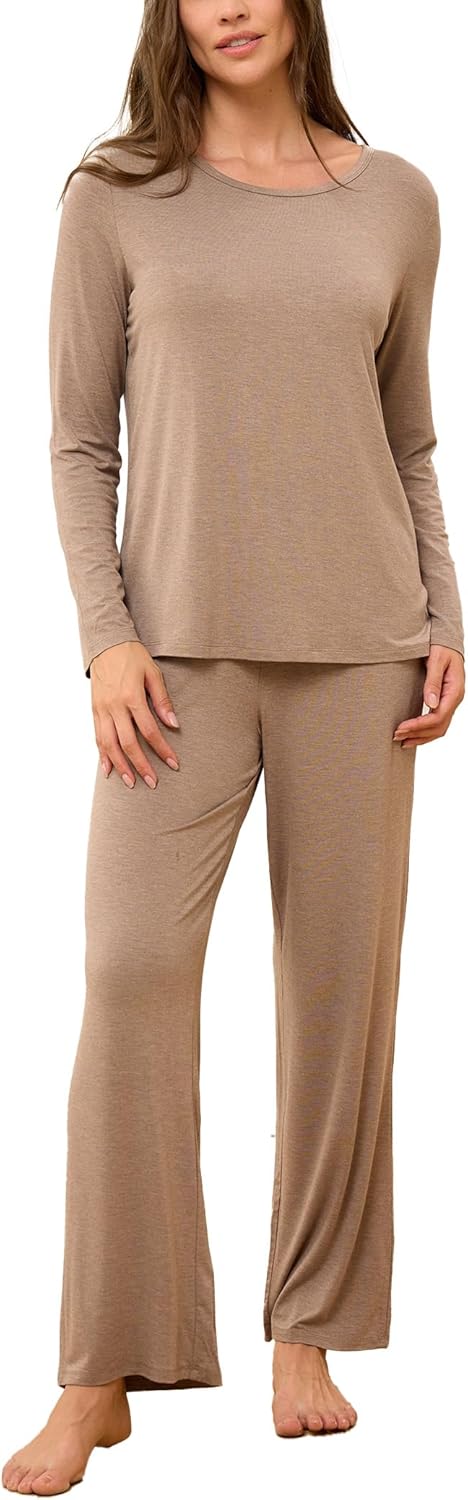 GYS Bamboo Viscose Womens Pajamas Set Long Sleeve Crew Neck Sleep Set