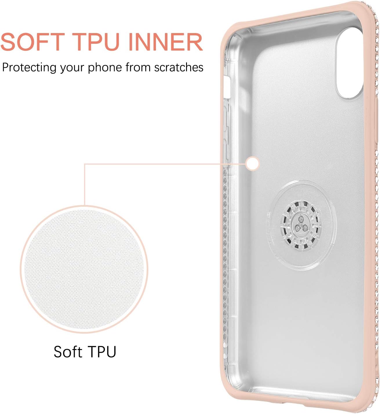 BENTOBEN iPhone XS Case, iPhone X Phone Case, Slim Silicone | 360° Ring Holder Kickstand Soft Rubber Hybrid Hard Protection Shockproof Bumper Non-Slip Cute Girls Women iPhone XS/X/10 Cover, Light Pink