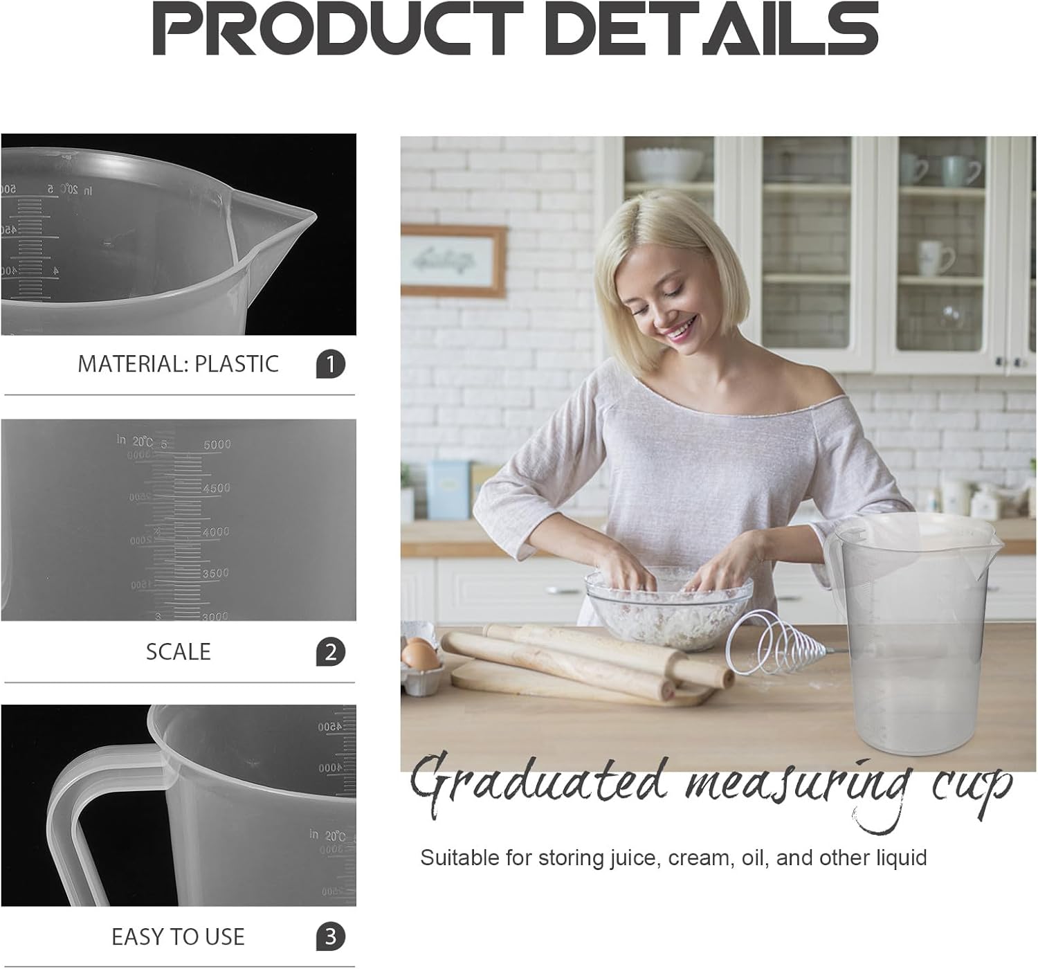 5000ml Thickened Measuring Cup Double-sided Scale Practical Plastic Measuring Jug High Temperature Resistant Kitchen Baking Tool