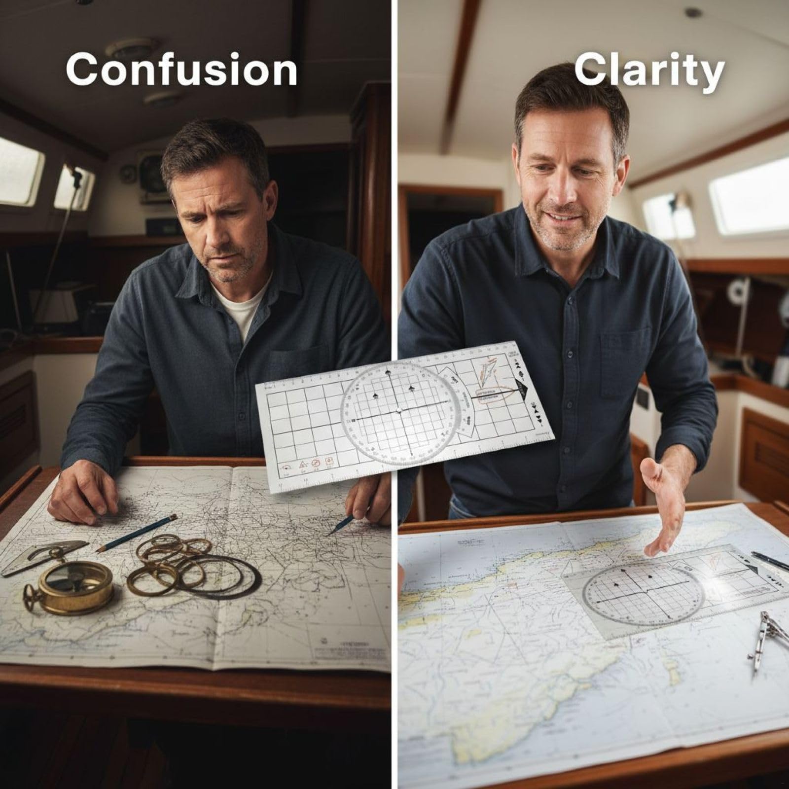 Nautisches Kartenplott-Set, 3-teiliges Marine-Navigationswerkzeug-Set mit Winkelmesser, Trennwand und Lineal, für Bootfahren und Segeln, Zeichenzubehör im Lieferumfang enthalten