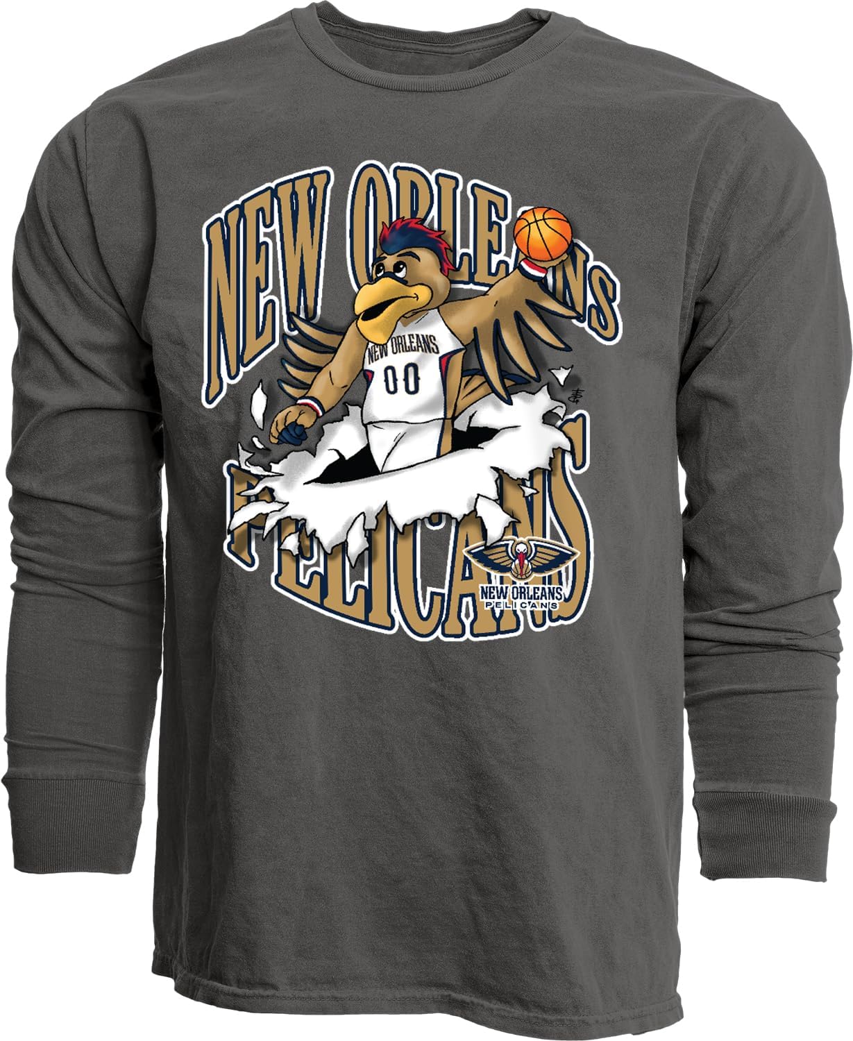 Blue 84 NBA Unisex-Adult NBA Officially Licensed Long Sleeve T-Shirt Ringspun Slam Mascot Black