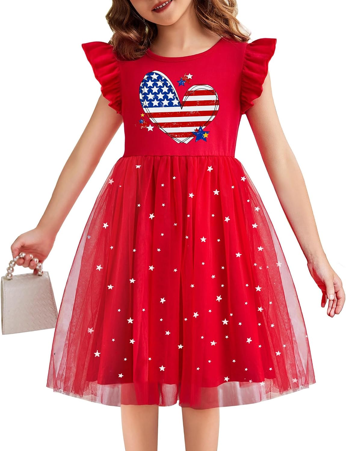Kids USA Dress for Girls 4th of July Dresses American Flag Skirts Patriotic Tulle Dress Independence Day Outfit 4-10y