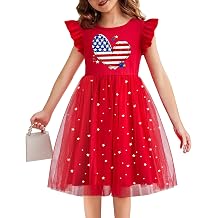 Kids USA Dress for Girls 4th of July Dresses American Flag Skirts Patriotic Tulle Dress Independence Day Outfit 4-10y