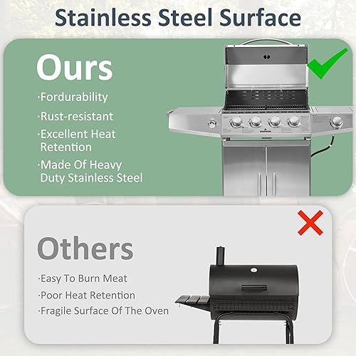 Miniatura 7 de Polar Aurora Parrilla de gas propano 4 quemadores con quemador lateral, carrito de parrilla de acero inoxidable con ruedas para patio al aire libre,