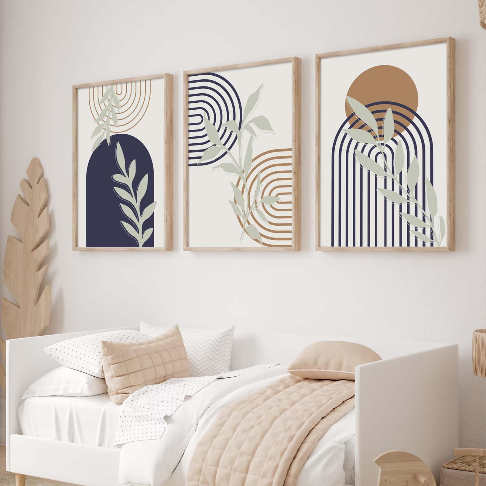 LMYSXAOZ 3Pcs Unframed Blue Boho Canvas Wall Art Minimalist Line Decor Geometric Picture Neutral Painting for Bedroom Abstract Artwork 20x30inch