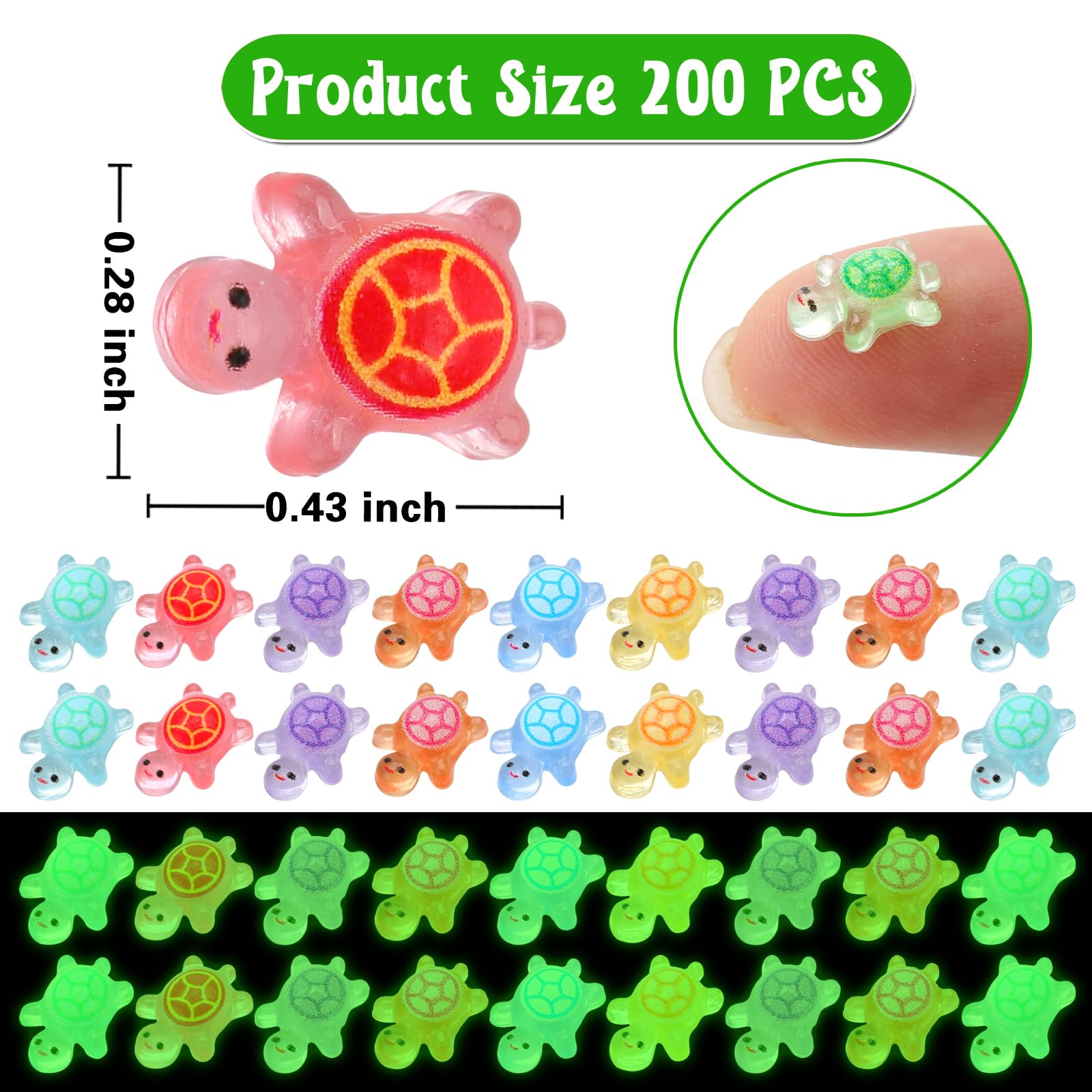 AOEVUIR Pack De 20 Mini Tortugas De Resina Que Brillan En La Oscuridad – 5 Colores – Tamaño Pequeño – Ideales Para Decoración De Jardín, Macetas Y Regalos De Cumpleaños