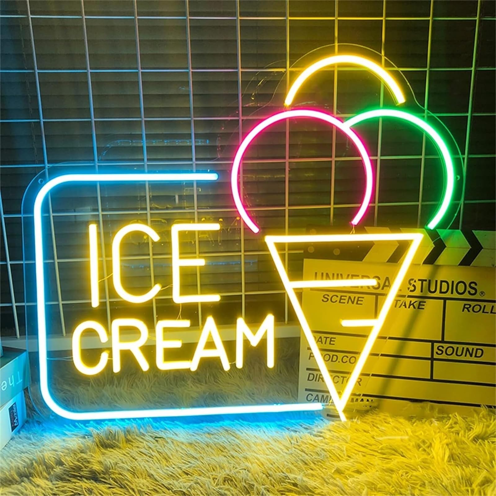 Decoración colgante de pared con luces de neón acrílicas diseño de helado premium