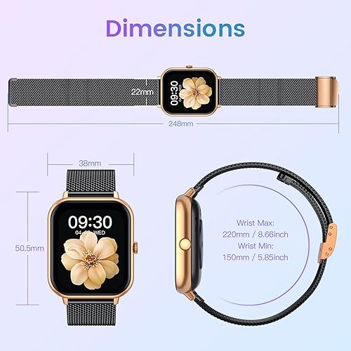 Vista 14 de Reloj inteligente para hombres y mujeres Fitness: reloj inteligente de llamadas Bluetooth de 1.83 pulgadas con monitor de presión arterial de Negro