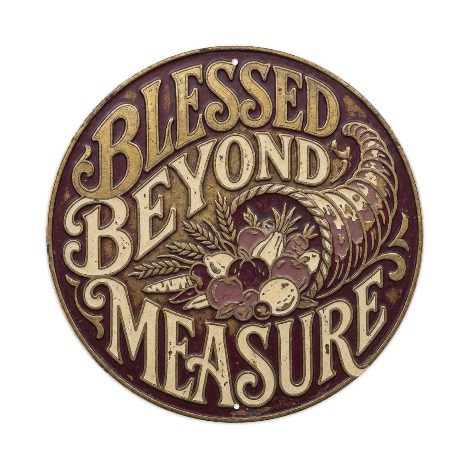Blessed beyond Measure Vintage Living Ornament Retro Slogans Metal Tin Sign Plaque Wall Decor for Cafe, Club Bar, Office, Home Garden Round Metal Poster 8x8Inch