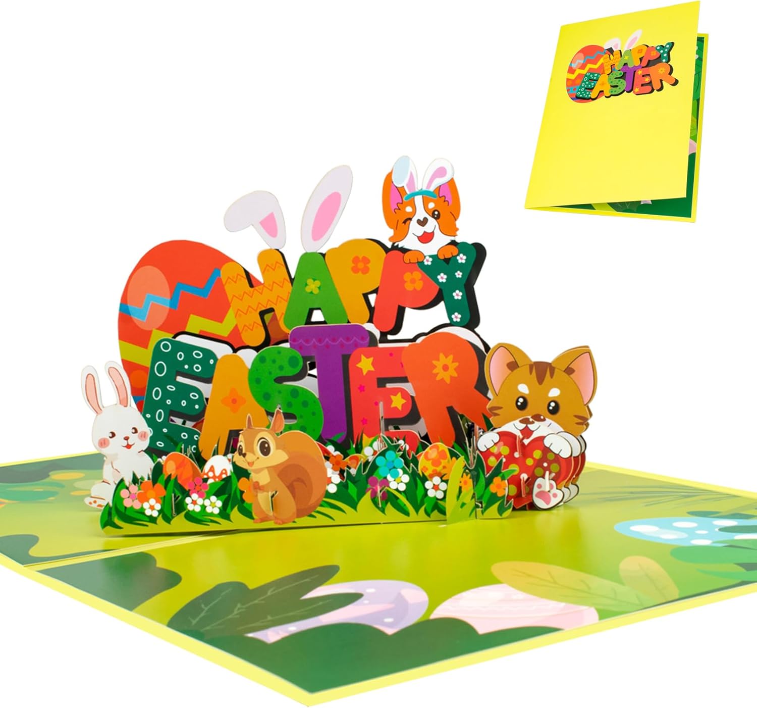 Easter Pop Up Card for Kids, 3D Easter Bunny and Egg Greeting Card, Cute Easter Card for Children with Envelope, Funny Spring Easter Gift for Son Daughter