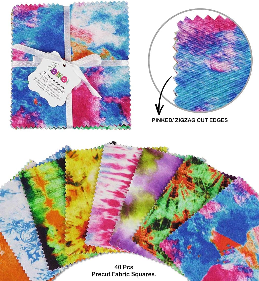 Soimoi Precut 10-inch Tie Dye Prints Cotton Fabric Bundle Quilting Squares Charm Pack DIY Patchwork Sewing Craft- Multicolor