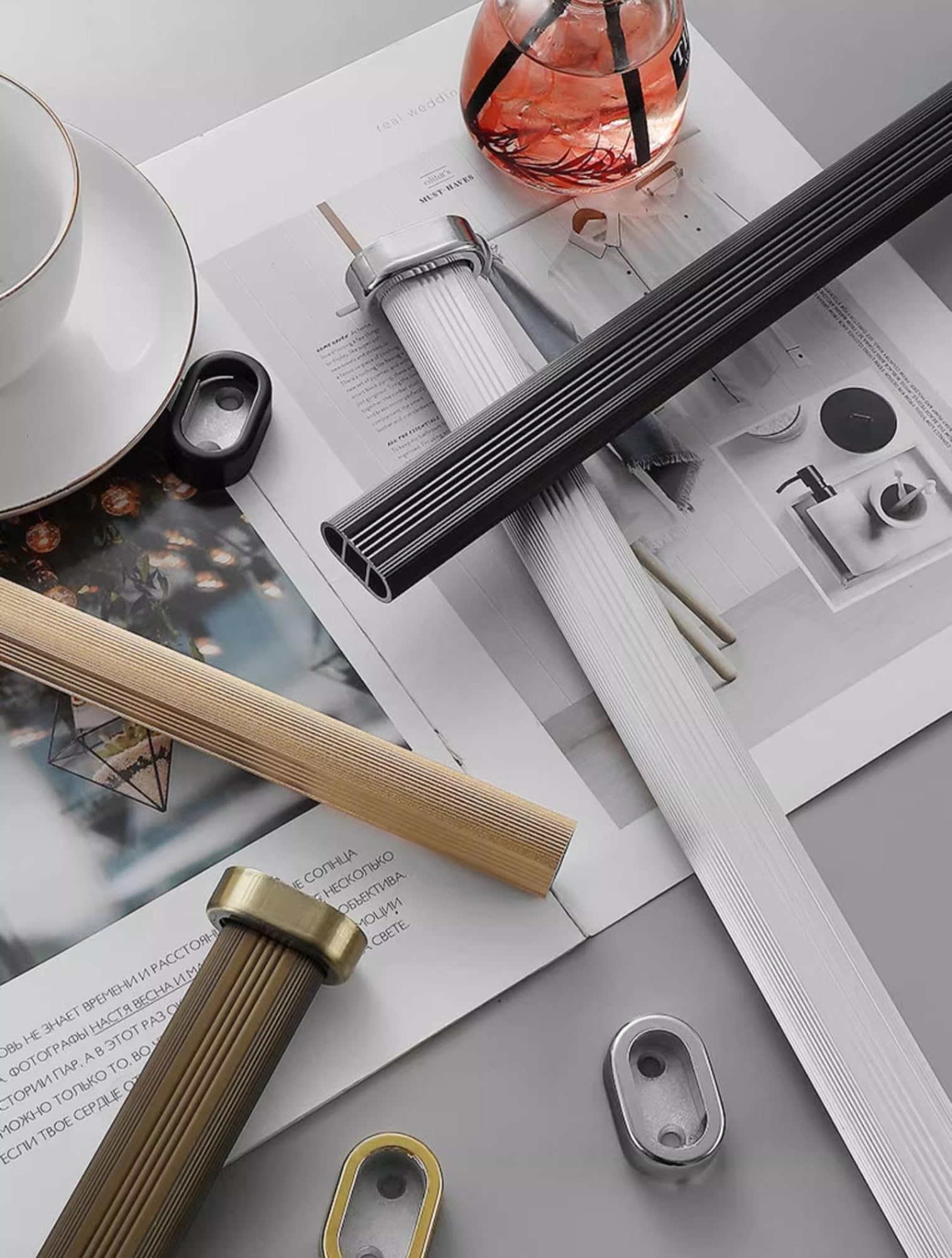 Asta Appendiabiti 2 Metri Metallo Grigio - Made In Italy, Con 4 Supporti, Perfetta Per Armadi - Foto 2