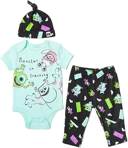 Disney Pixar Monsters Inc. Sully Boo Mike - Conjunto de 3 piezas para bebé mono y sombrero
