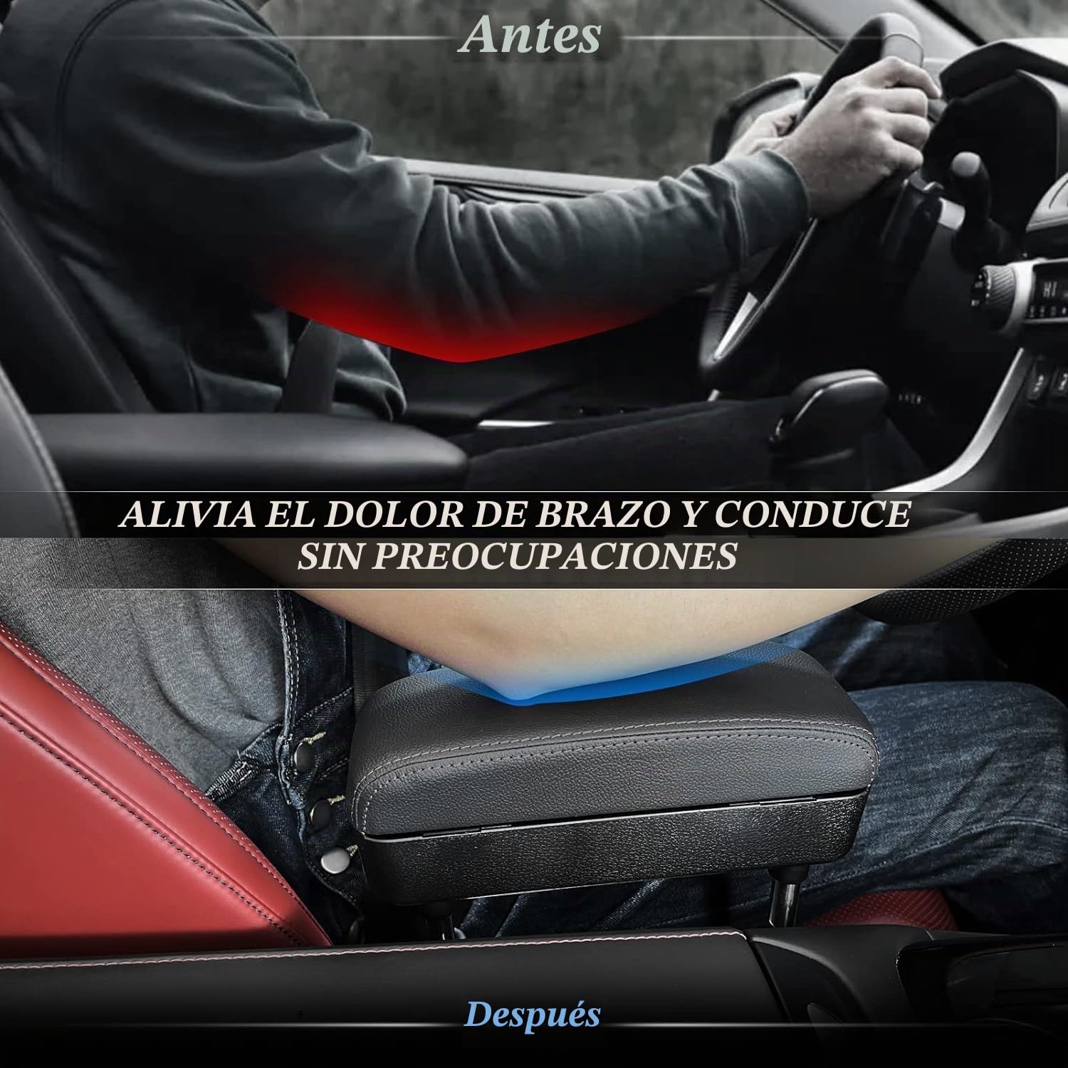 Caja de reposabrazos de coche, reposabrazos coche universal,contenedor de caja de reposabrazos de consola central de coche negro universal ABS ajustable con interfaz USB