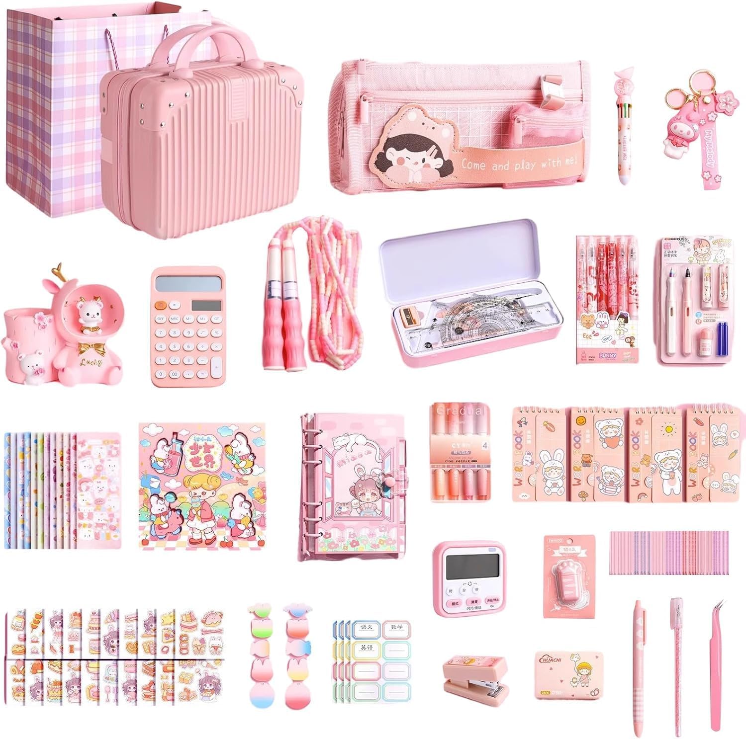 New School Entrance Sumikko Stationery Set with About 200 Stationery Items, Pen Case, Pencils, Pencil Caps, Ruler, Eraser, Notebook, Glue, Scissors, School Supplies, Birthday Present, Entrance