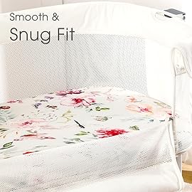 Stretch Ultra Soft Fitted Bassinet Sheet Set 2 Pack, Universal Fit for Bassinets Baby Cradle Moses Basket Oval Rectangle Mattress Safe and Snug, Beautiful Flowers and Insects Pattern for Baby Girls