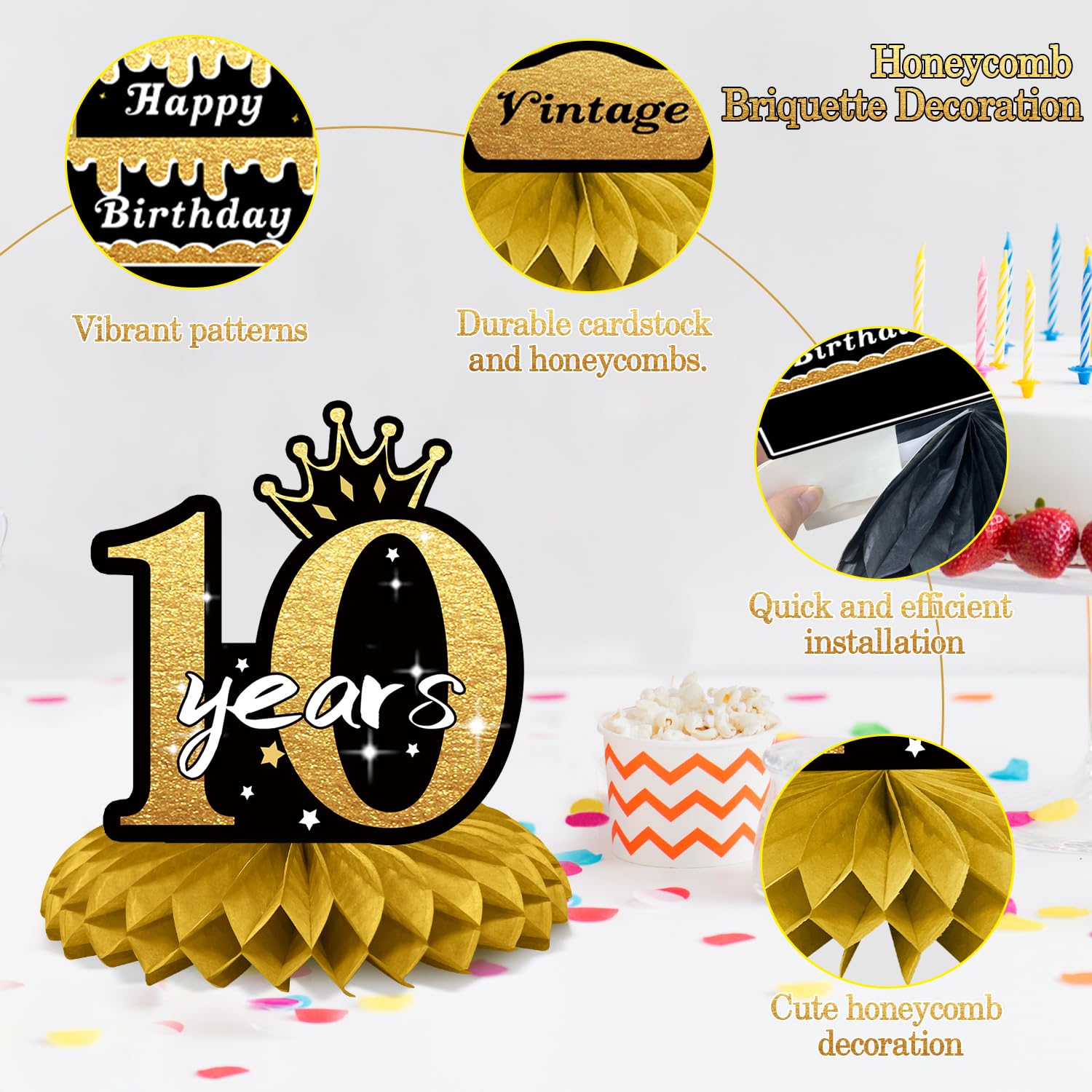 Lot 10 Décorations Table Anniversaire 18 Ans Or Rose - Centres De Table Nid D'Abeille